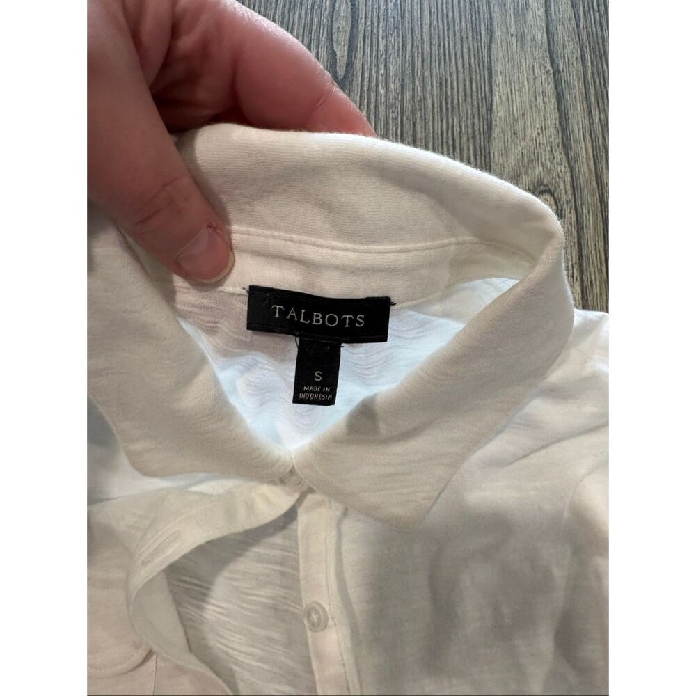 Talbots Womens Button-Up Shirt Long Sleeves Chest Pockets Cotton White Size S - Picture 3 of 4